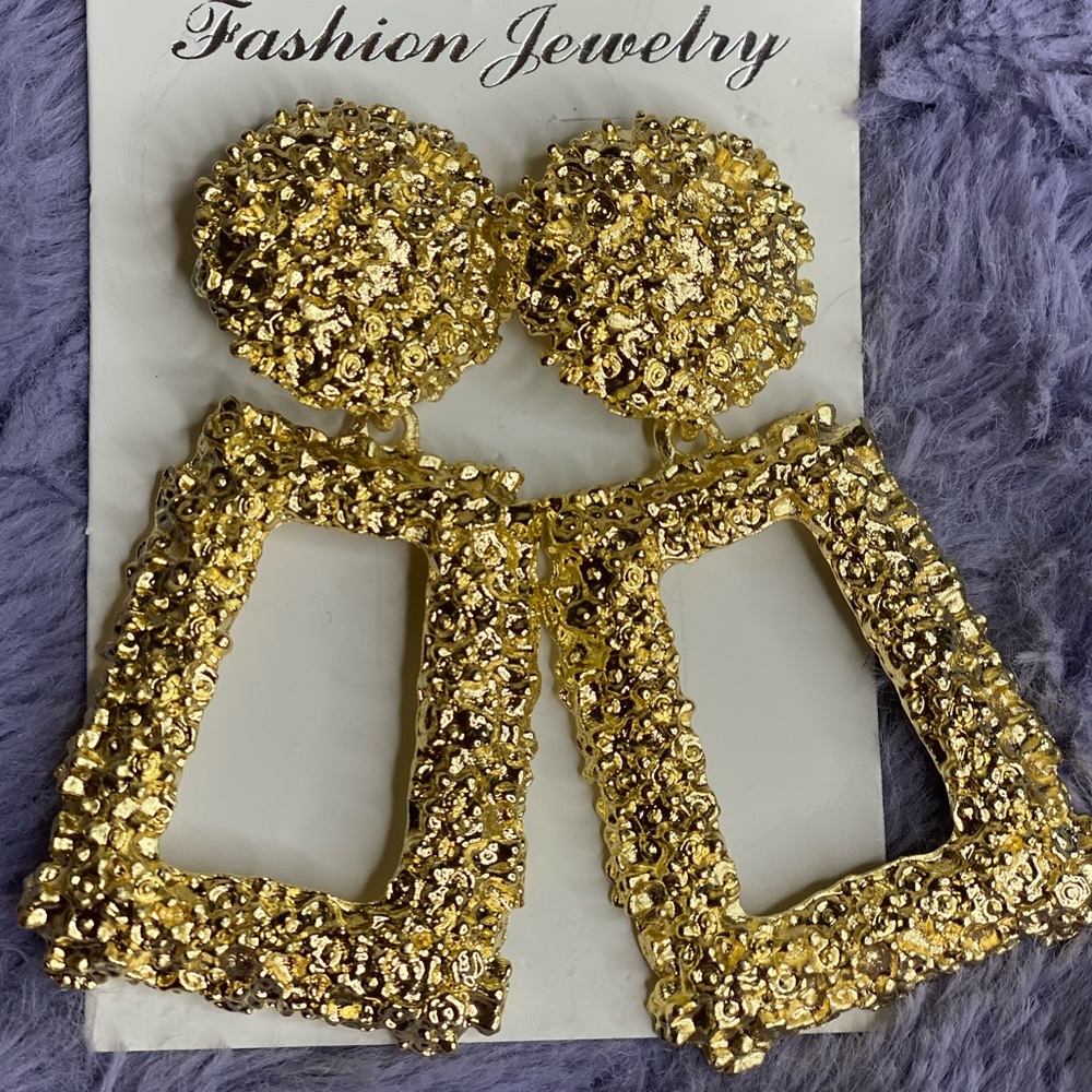 Rectangle Drop Earrings Gold